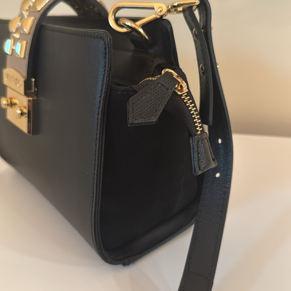 Mario Valentino Black and Gold Crossbody Bag with Studded Clasp NWT - Picture 9 of 10